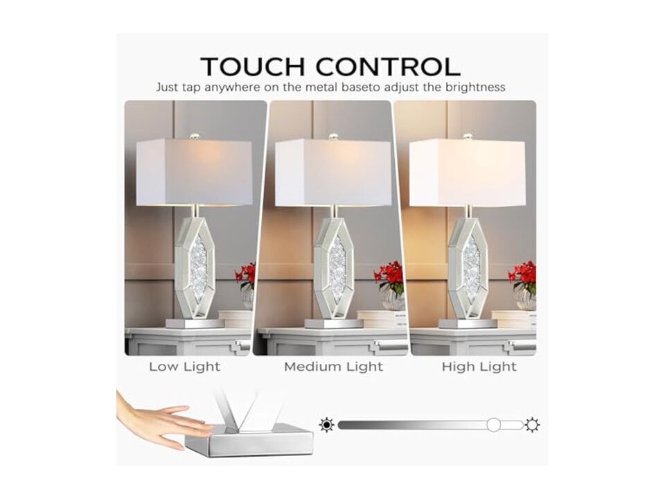 Dimmable Modern Home Decor Lamps Set Of 2 For Living Room Bedroom Bedside Silver