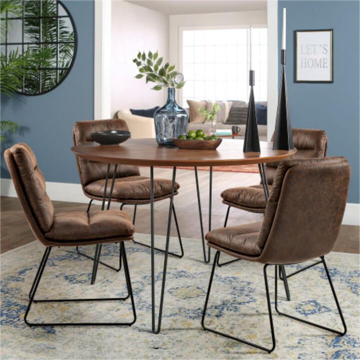Set of 2 Faux Leather Upholstered Side Chair, Luxurious Dinning Chair, Brown