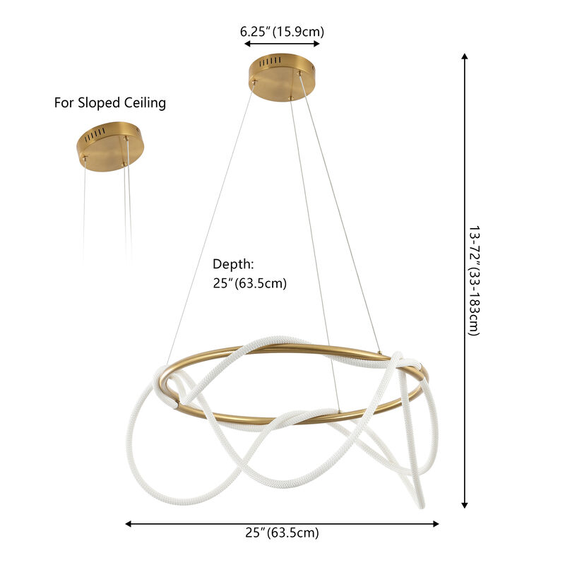 Lisette Contemporary Minimalist 360 Adjustable Silicone Neon Rope Dimmable Integrated LED Chandelier