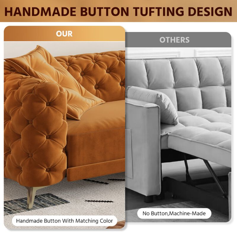 Whisen 97.7" 4-Seat Convertible Sleeper Sofa, Velvet 3-in-1 with Ottoman for Apartment Office image number 4
