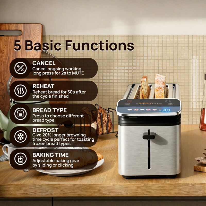 WHALLULTRA 4 Slice Long Slot Toaster, Touch Screen with Projection Display,1.5" Wide Slots, 5 Bread Types & 11 Shade Settings image number 2