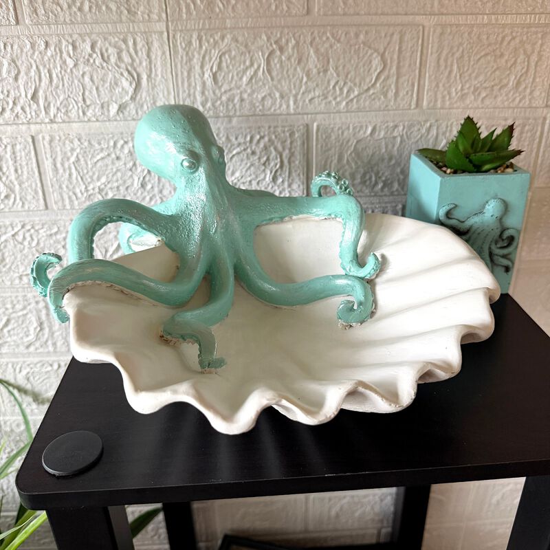 Decorative Octopus Shell Tray Coastal Resin Catchall Dish 10 X 10 X 6 In image number 6