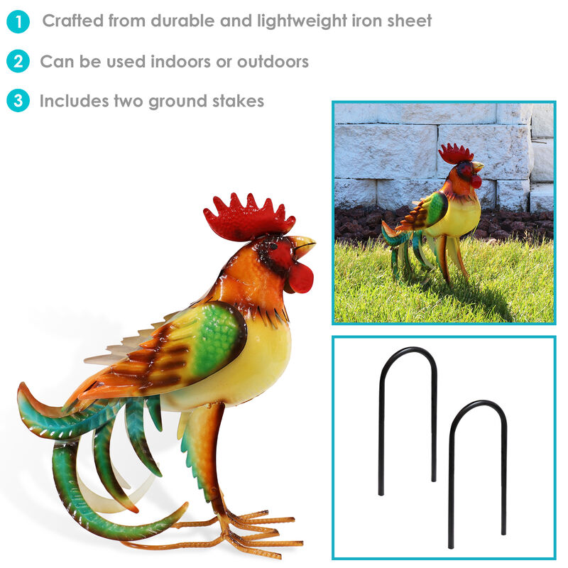 Sunnydaze Romeo the Rooster Outdoor Metal Statue - 16 in