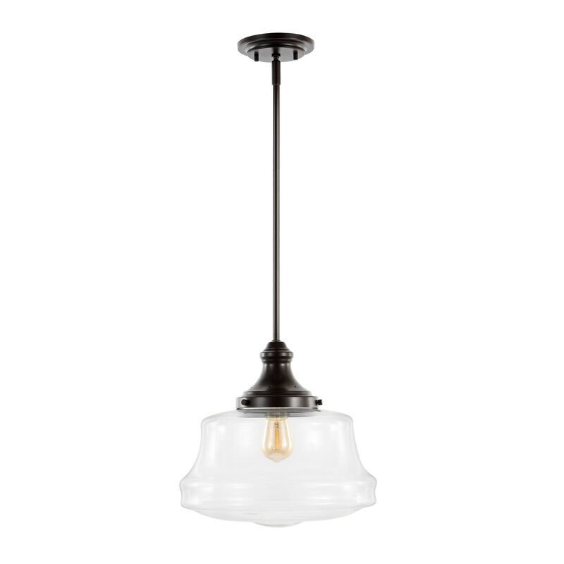 Schoolhouse 1-Light Bohemian Farmhouse Iron/Glass LED Pendant