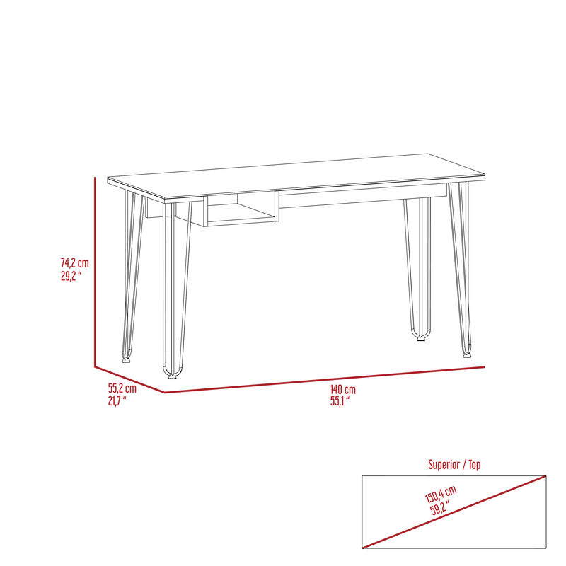 Arizona 140 Writing Desk, Hairpin Legs, One Shelf, Mahogany image number 7