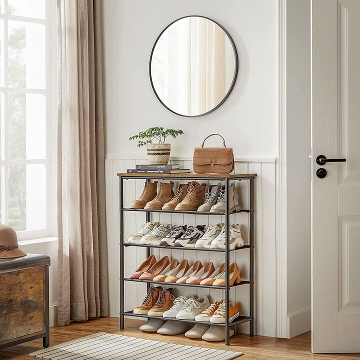 BreeBe Brown Shoe Storage Rack with 4 Fabric Shelves