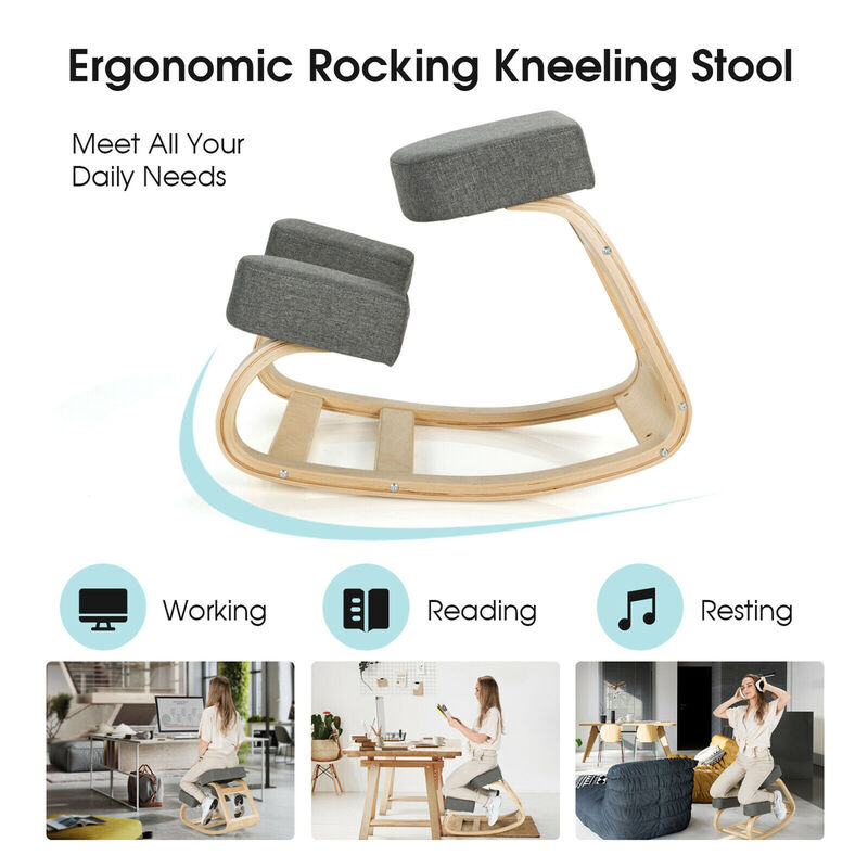 Costway Ergonomic Kneeling Chair Rocking Stool Upright Posture Office Furniture Grey