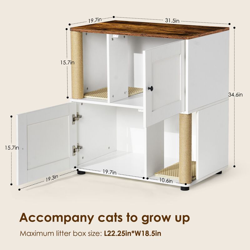 Double Cat Litter Box Enclouse,Cat Litter Cabinet,Double Litter Box Enclosure with Shelve image number 3