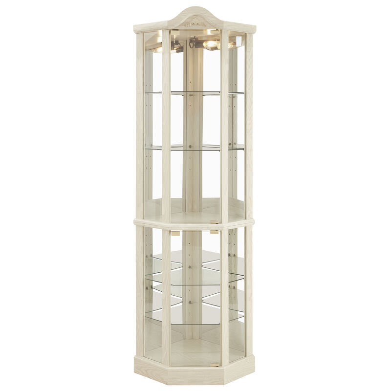 Corner Glass Curio Cabinet with Lighting and Adjustable Shelves image number 0
