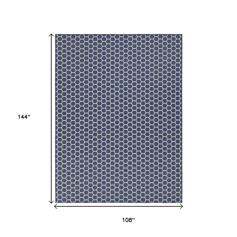 HomeRoots 9' X 12' Navy Blue And Ivory Geometric Indoor Outdoor Area Rug image number 5