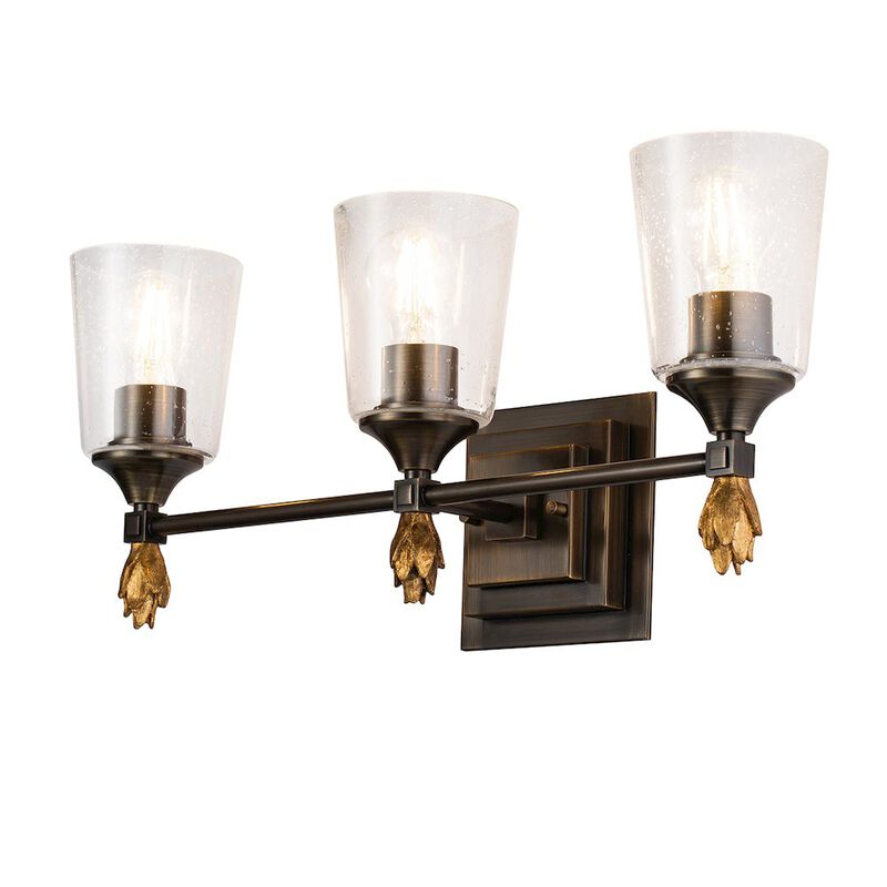 Lucas McKearn Vetiver 3 Light Bath Vanity Light In Dark Bronze With Gold Accents