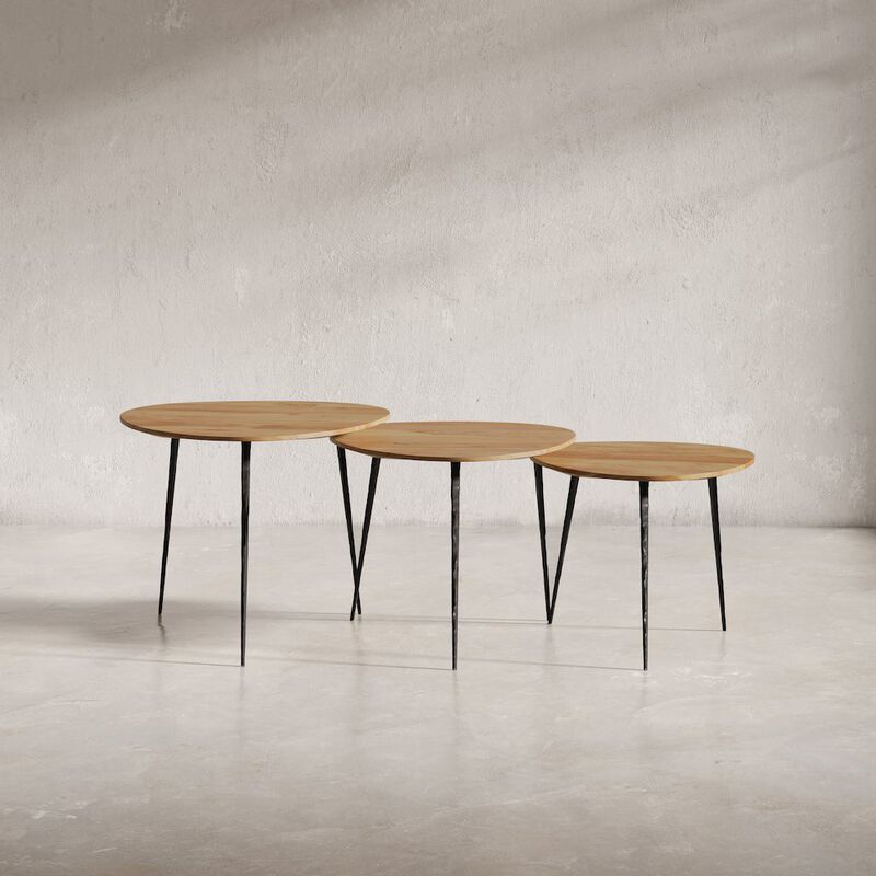 Jofran Reeves Abstract Contemporary Solid Acacia Wood Nesting End Tables (Set of 3)