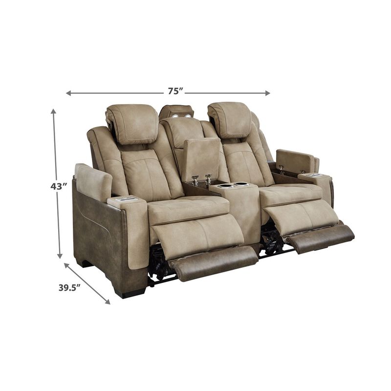 Corbin Power Reclining Loveseat, 75 Inch, Brown Faux Leather, USB Port