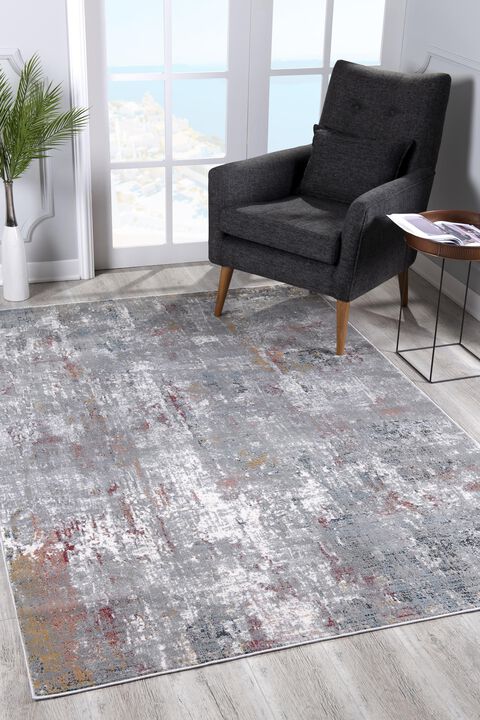 Rug Branch Aeris Comtemporary Distressed Abstract Grey Red Indoor Area Rug