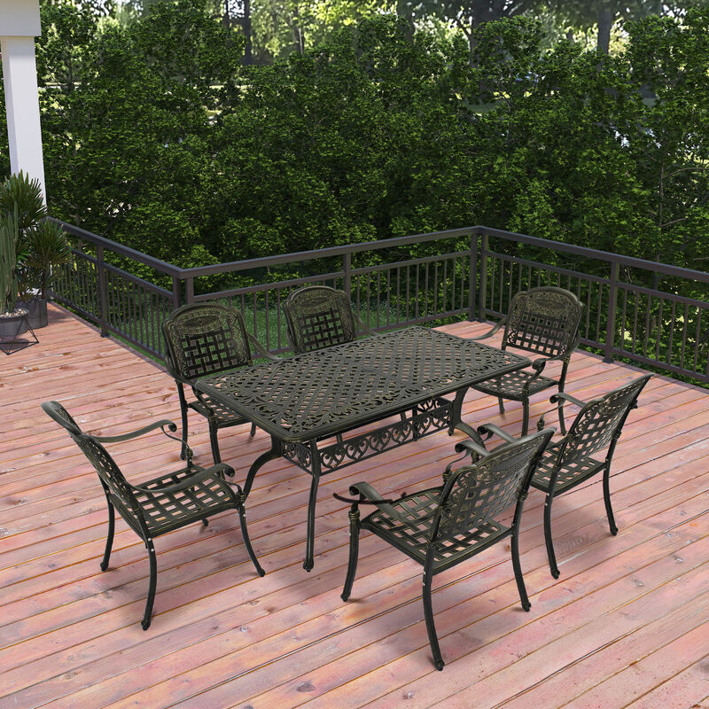 MONDAWE 7-Piece Aluminum Rectangle Diamond Pattern Table Patio Dining Set with Checkerboard Pattern Chairs