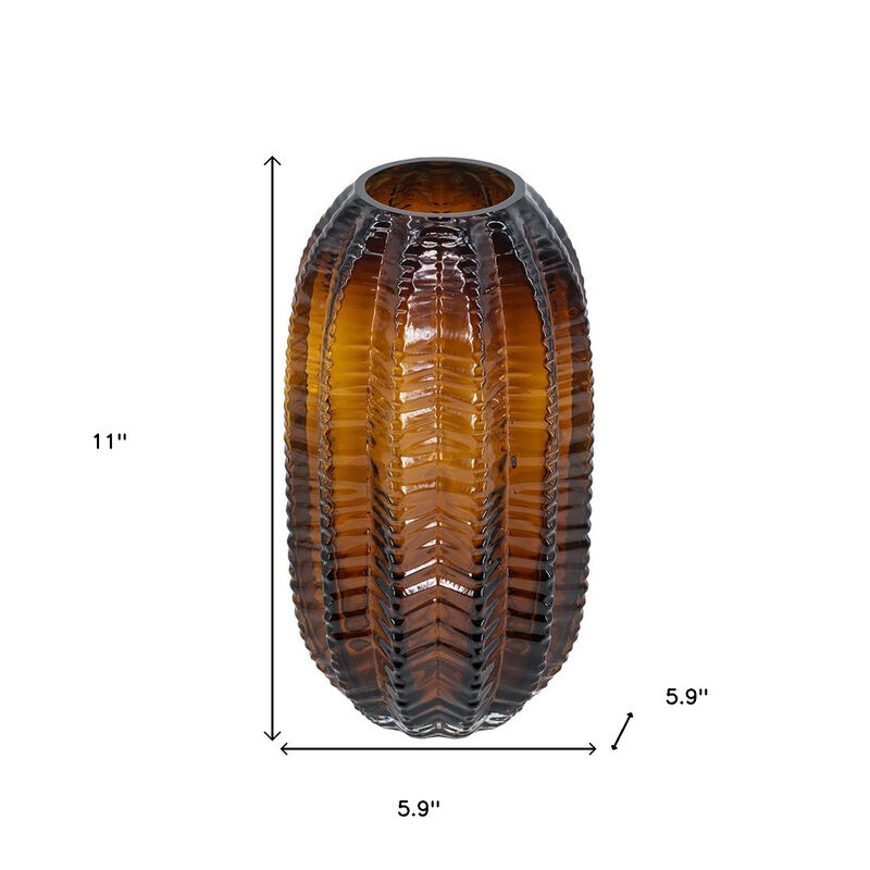 HomeRoots 11" Burnt Umber Glass Textured Round Table Vase image number 5