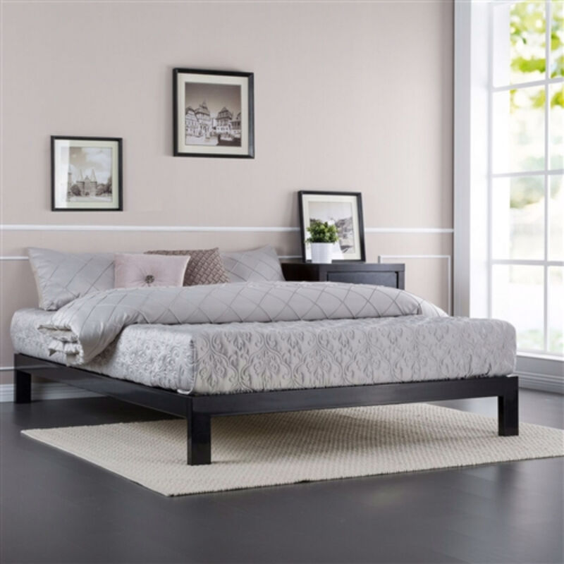 Contemporary Metal Platform Bed with Wooden Mattress Support Slats