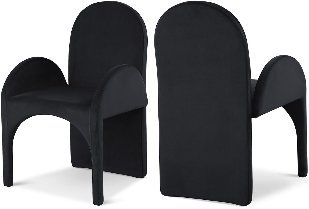 Meridian Furniture Summer Black Velvet Dining Arm Chair, Set of 2