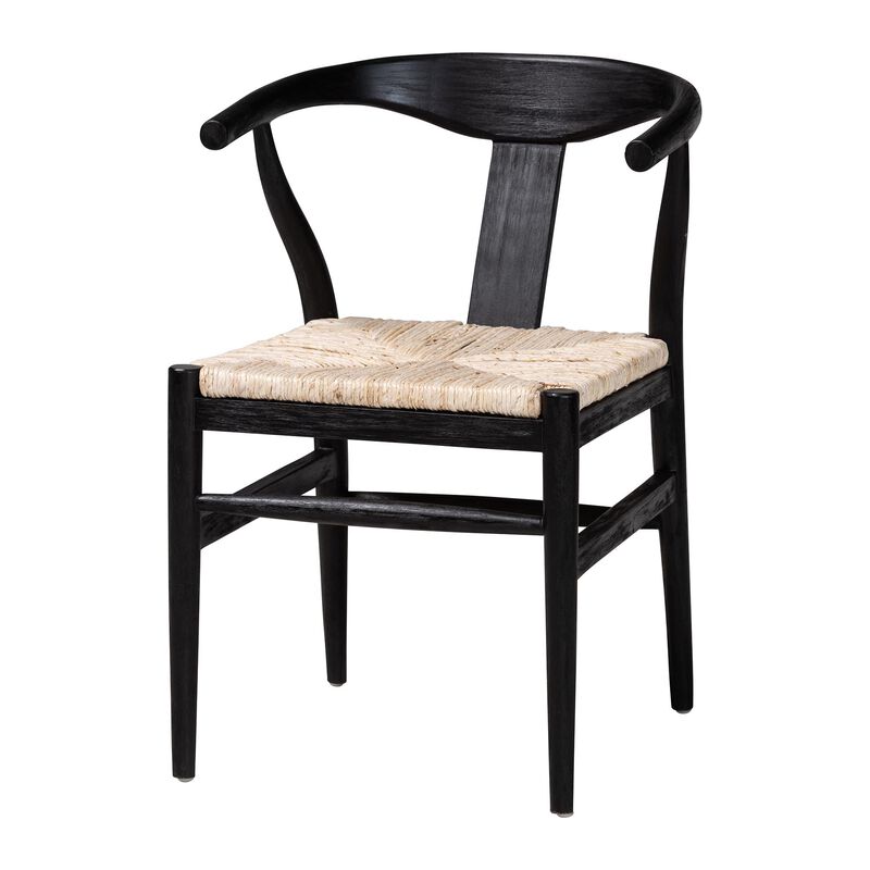 bali & pari Fika Wishbone Dining Chair with Handwoven Seagrass Seat - Mahogany Wood Frame Armchair for Modern Coastal Dining Rooms, Black image number 0