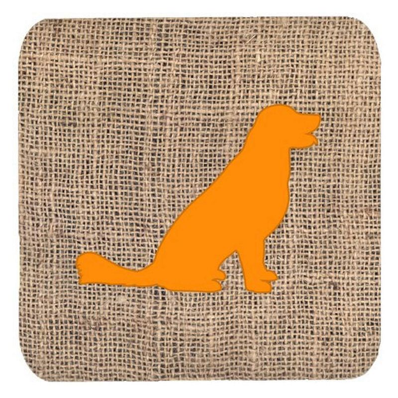 Caroline's Treasures BB1076-BL-OR-FC Labrador Burlap and Orange Foam Coasters (Set of 4), 3.5 H x 3.5 W, Multicolor