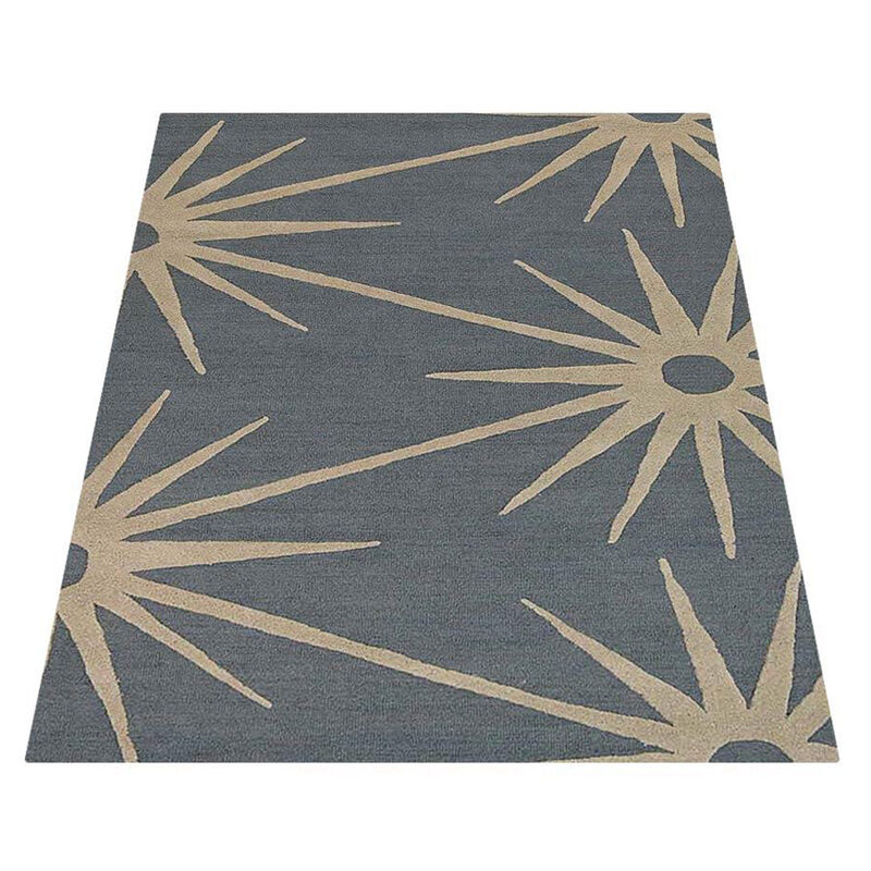 RUGSOTIC CARPETS HAND TUFTED WOOL ECO-FRIENDLY AREA RUGS  - 5'x8', Rectangle Shape, Charcoal & White, Floral Modern Design, High Pile Handmade Area Rugs for Living Room, Bed Room (K00202)