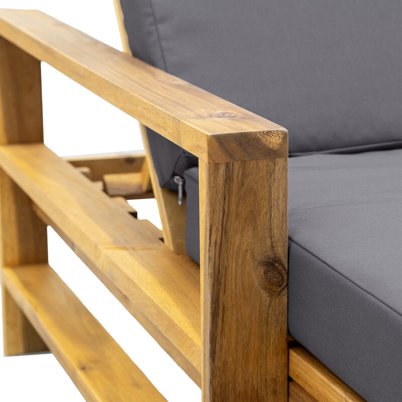 Whisen Acacia Wood Adjustable Backrest Outdoor Lounge Chair, Suitable for Gardens, Terraces, and Poolside Areas - Beige