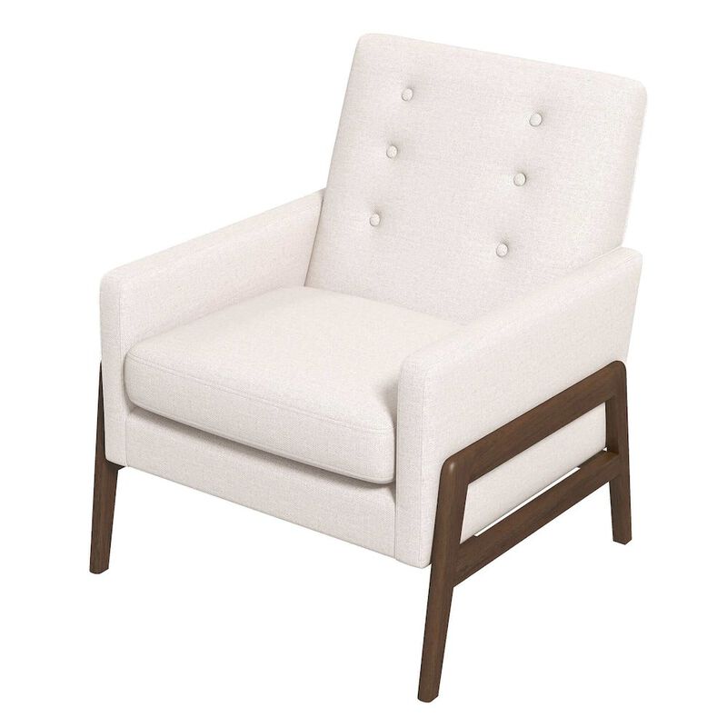 Ashcroft Furniture Cole Solid Wood Beige Velvet Lounge Chair