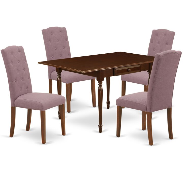 East West Furniture 1MZCE5-MAH-10 5Pc Dining Set - Rectangular Table and 4 Parson Chairs - Mahogany Color