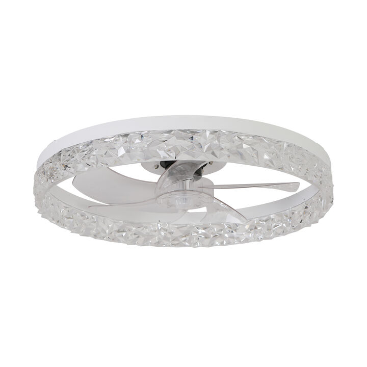 ELEMENT ACE 20-Inch Modern Flush Mount Ceiling Fan with LED Light and Crystal Ring Design for Bedroom and Living Room
