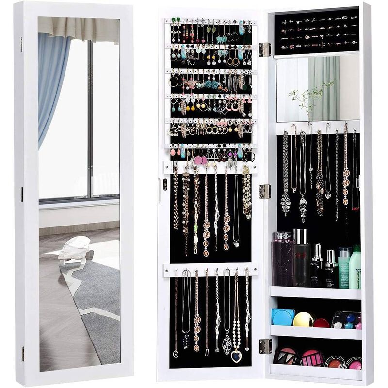 2-in-1 Wall or Door Mounted Jewelry Organizer Full Length Mirror