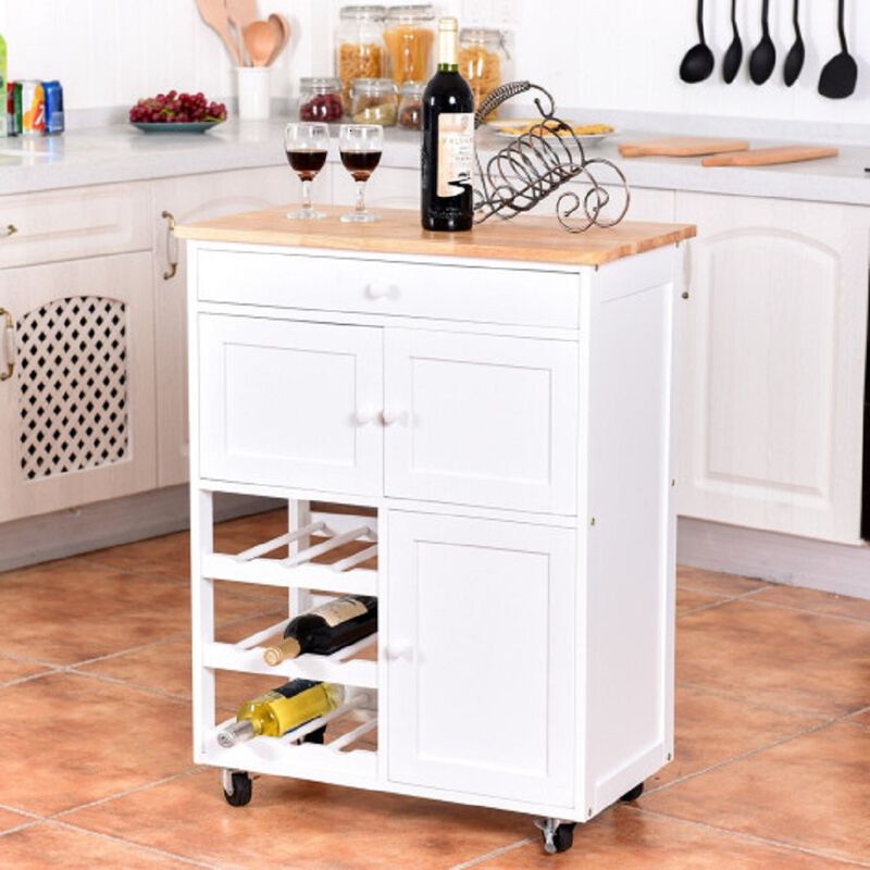 Modern Rolling Storage Kitchen Cart with Drawer-White