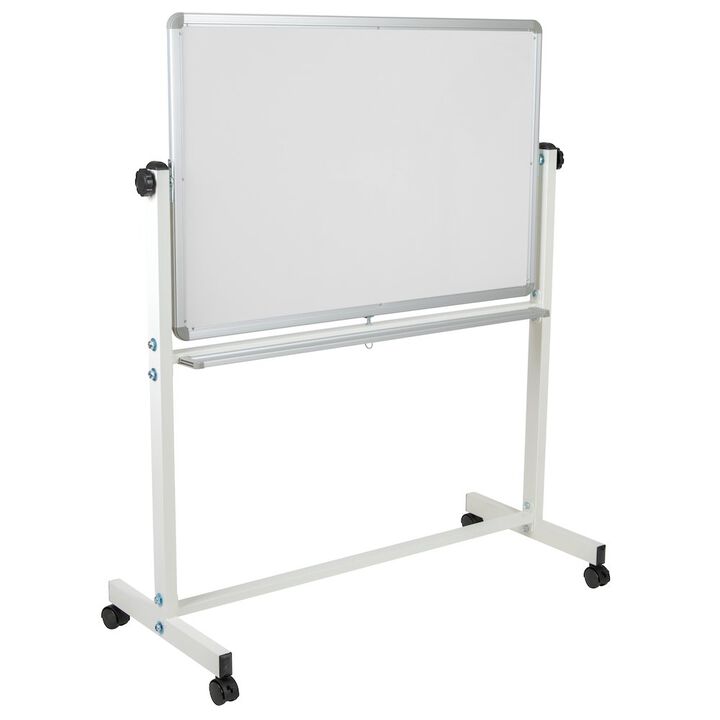 Flash Furniture 45.25"W x 54.75"H Double-Sided Mobile White Board with Pen Tray