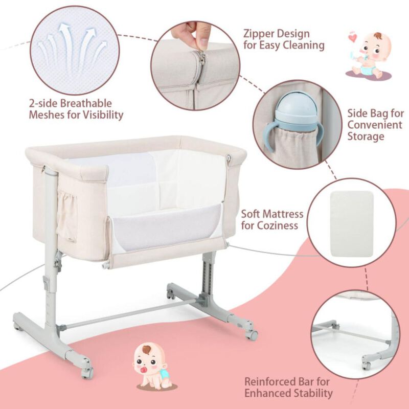 Hivvago Portable Baby Bedside Bassinet with 5-level Adjustable Heights and Travel Bag