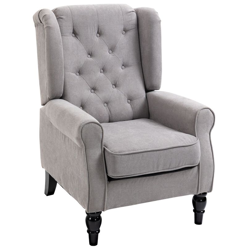 Gray Club Sophistication: Fabric Tufted Accent Chair with Wooden Legs