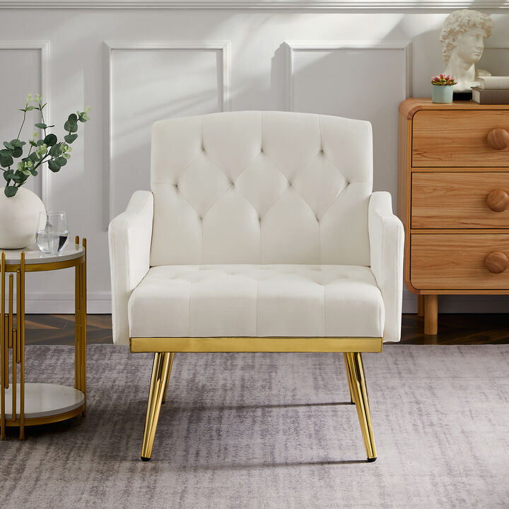 Streamdale Cream Velvet Armchair With Metal Legs