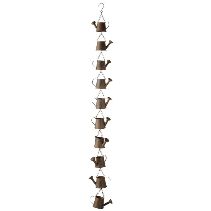 Set of 2 Brown Rusted Outdoor Patio Watering Can Rain Chain 54"