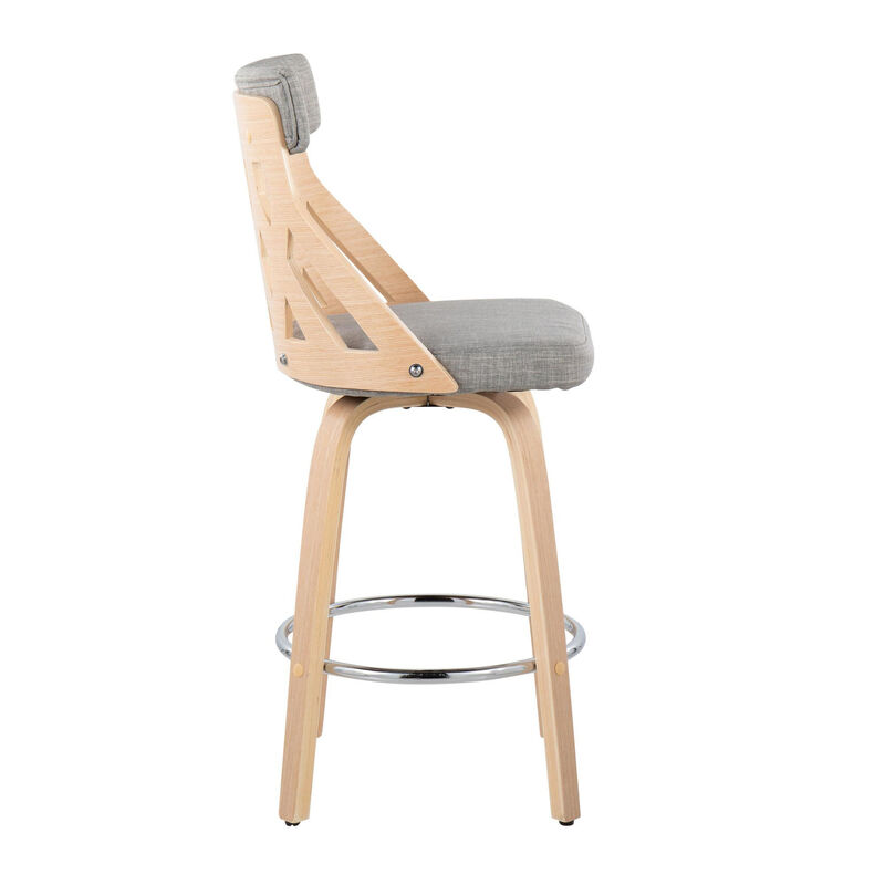 Lumisource York Mid-Century Modern Counter Stool in Natural Wood, Fabric with Chrome Footrest image number 3