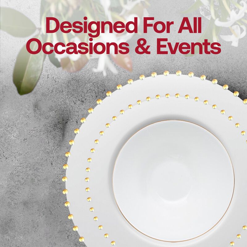 White with Gold Pearl String Round Plastic Tableware Set (120 Sets) image number 7