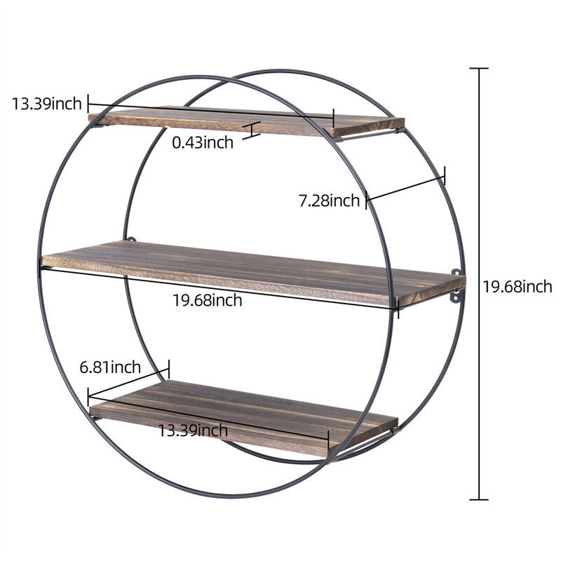 Hanging Storage Shelf Round Circular Wall Mounted 3-Tier Rack Decoration Black image number 4