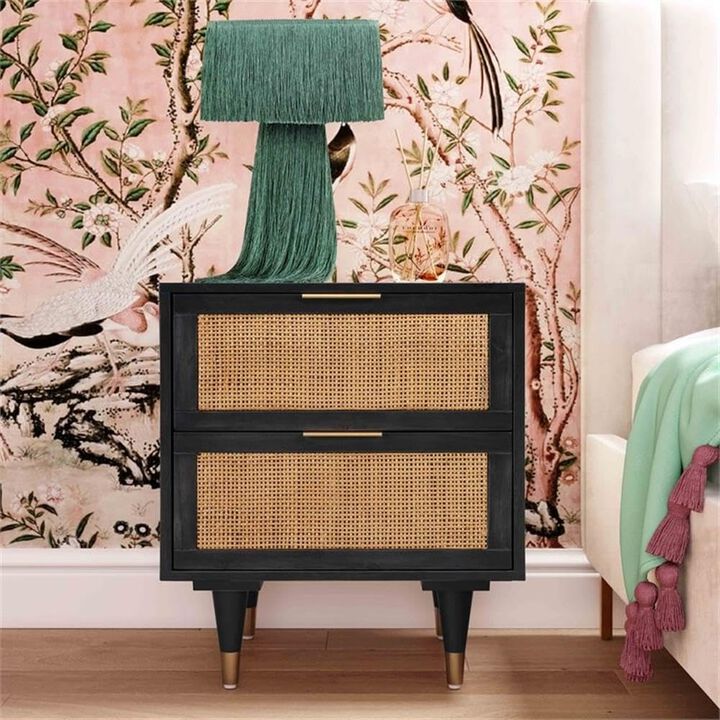 TOV Furniture Sierra 25" H Modern Wood Nightstand in Black/Antique Brass