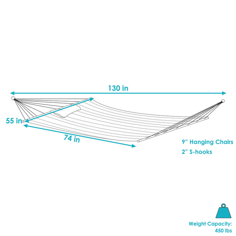 Sunnydaze 2-Person Quilted Fabric Hammock with Spreader Bars - Sandy Beach image number 5