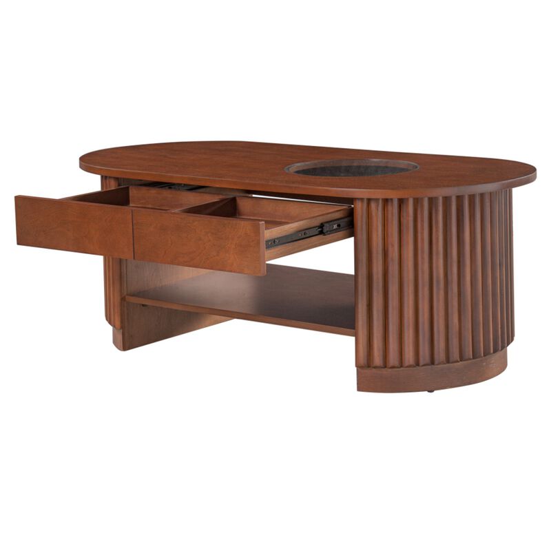Dodril Mid‑Century Modern Fluted Oval Coffee Table image number 6