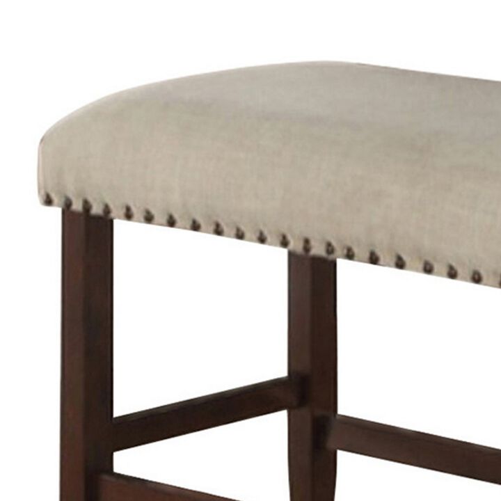 Rubber Wood High Bench with Cream Upholstery Brown- Benzara