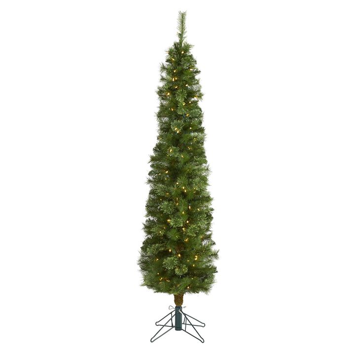 Nearly Natural Green Pencil Artificial Christmas Tree with Clear (Multifunction) LED Lights and Bendable Branches