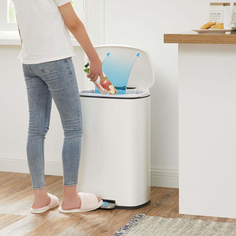 13 Gallon Step Trash Can with Hinged Lid White Kitchen Waste Bin image number 1