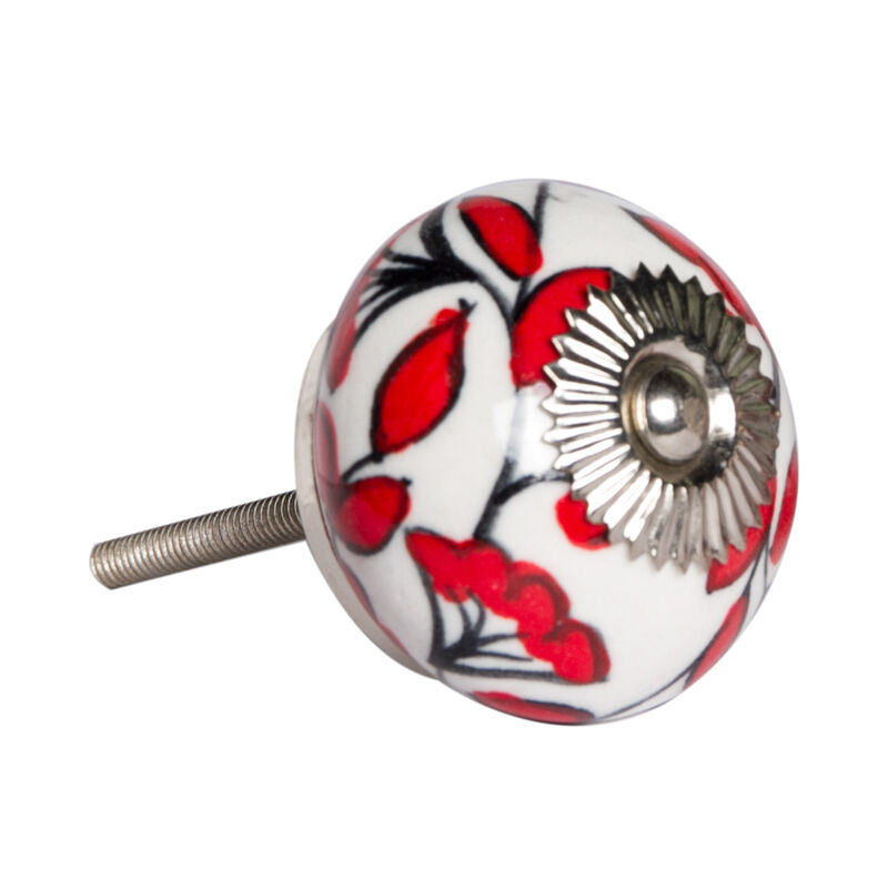 HomeRoots Set of Eight White And Red Ceramic And Metal Drawer Pull Knobs image number 2