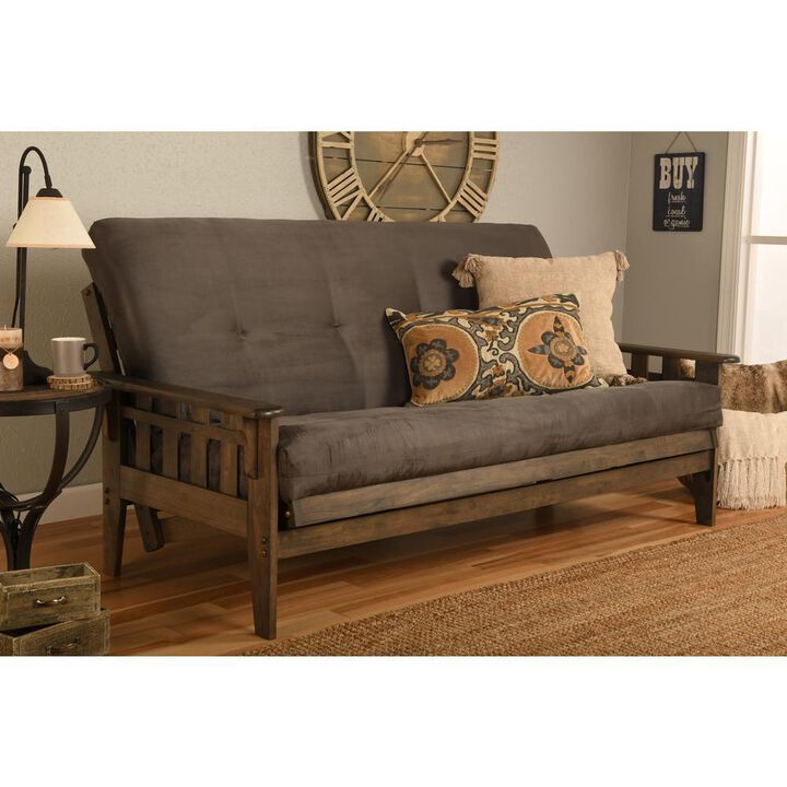 Tucson Frame-Rustic Walnut Finish-Suede Gray Mattress