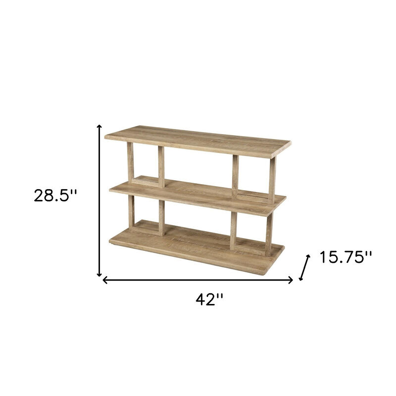 HomeRoots 42" Natural Wood Floor Shelf Console Table With Two Shelves image number 3