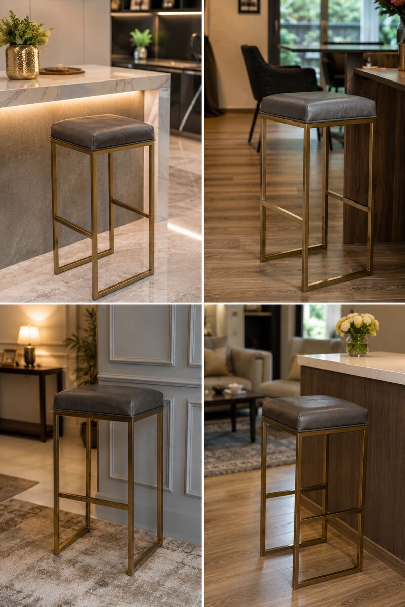 Bar Stool With Grey Leather image number 3