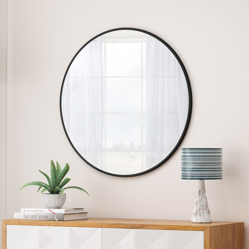 Streamdale 48" Black Circular Wall Mirror for Home Decor